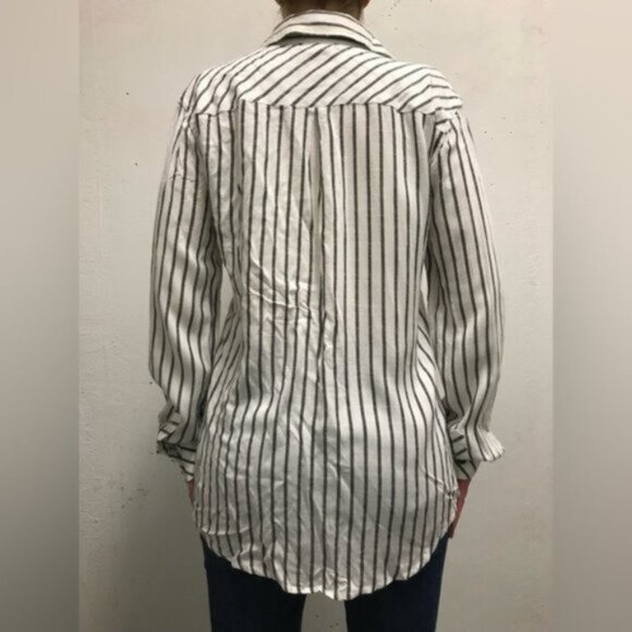 Anthropologie Ash and Ember Boyfriend Button Down Shirt Striped Long Sleeve XS - Picture 16 of 16